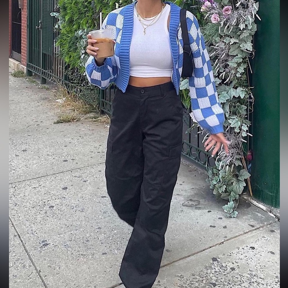 Blue checkered cardigan